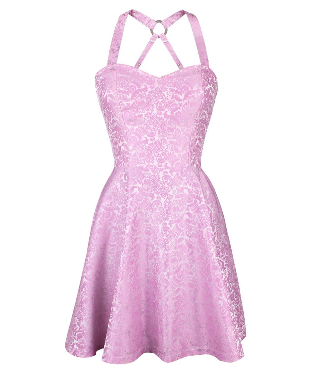 Cadell Pink Skater Dress in Brocade