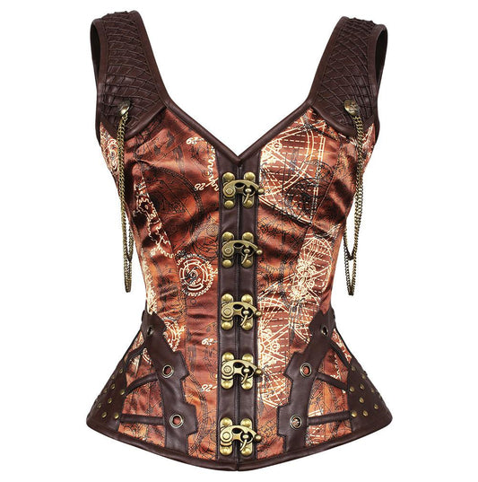 Reneta Steampunk Gear Print Overbust Corset