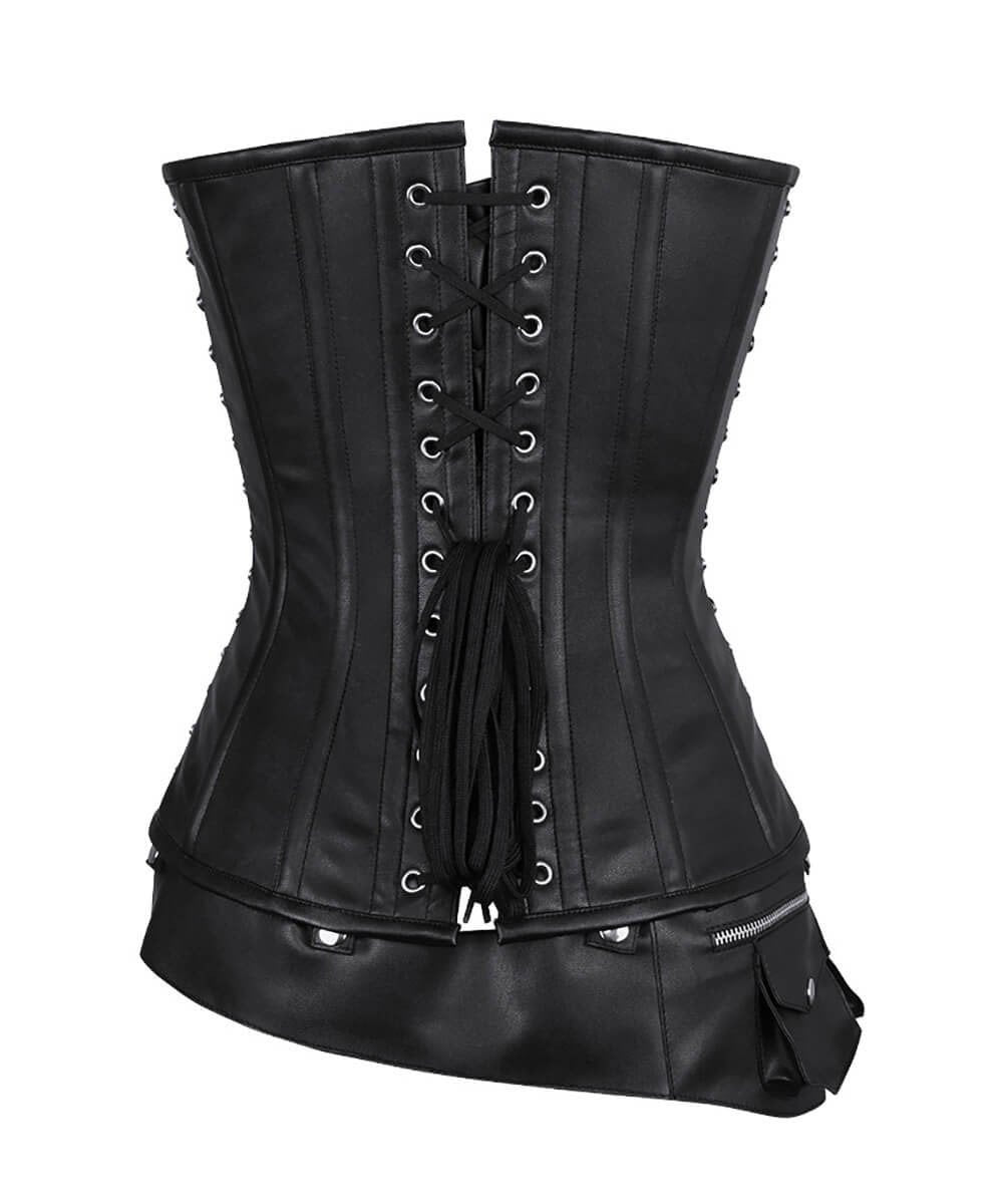 Carisa Criss Cross Black Overbust Corset with Detachable Belt