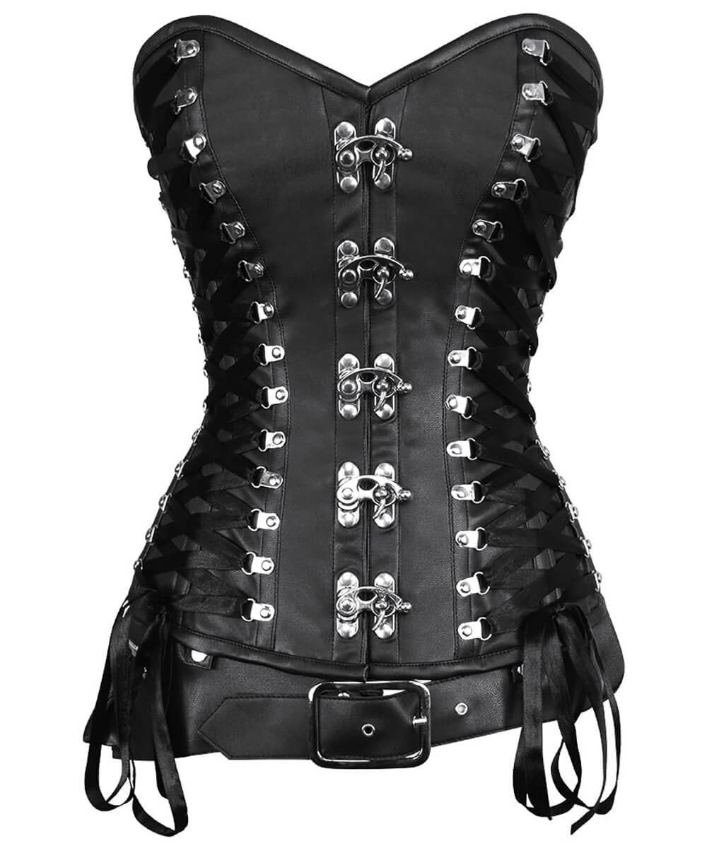 Carisa Criss Cross Black Overbust Corset with Detachable Belt