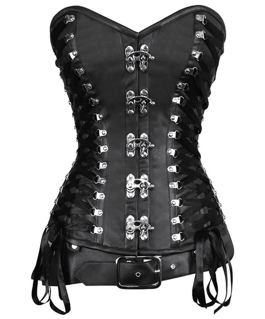 Carisa Criss Cross Black Overbust Corset with Detachable Belt