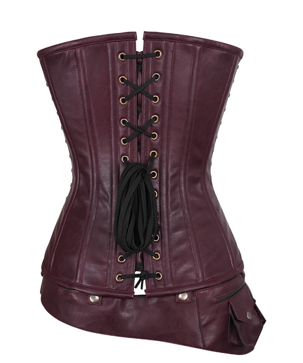 Leotie Criss Cross Steampunk Overbust Corset with Detachable Belt
