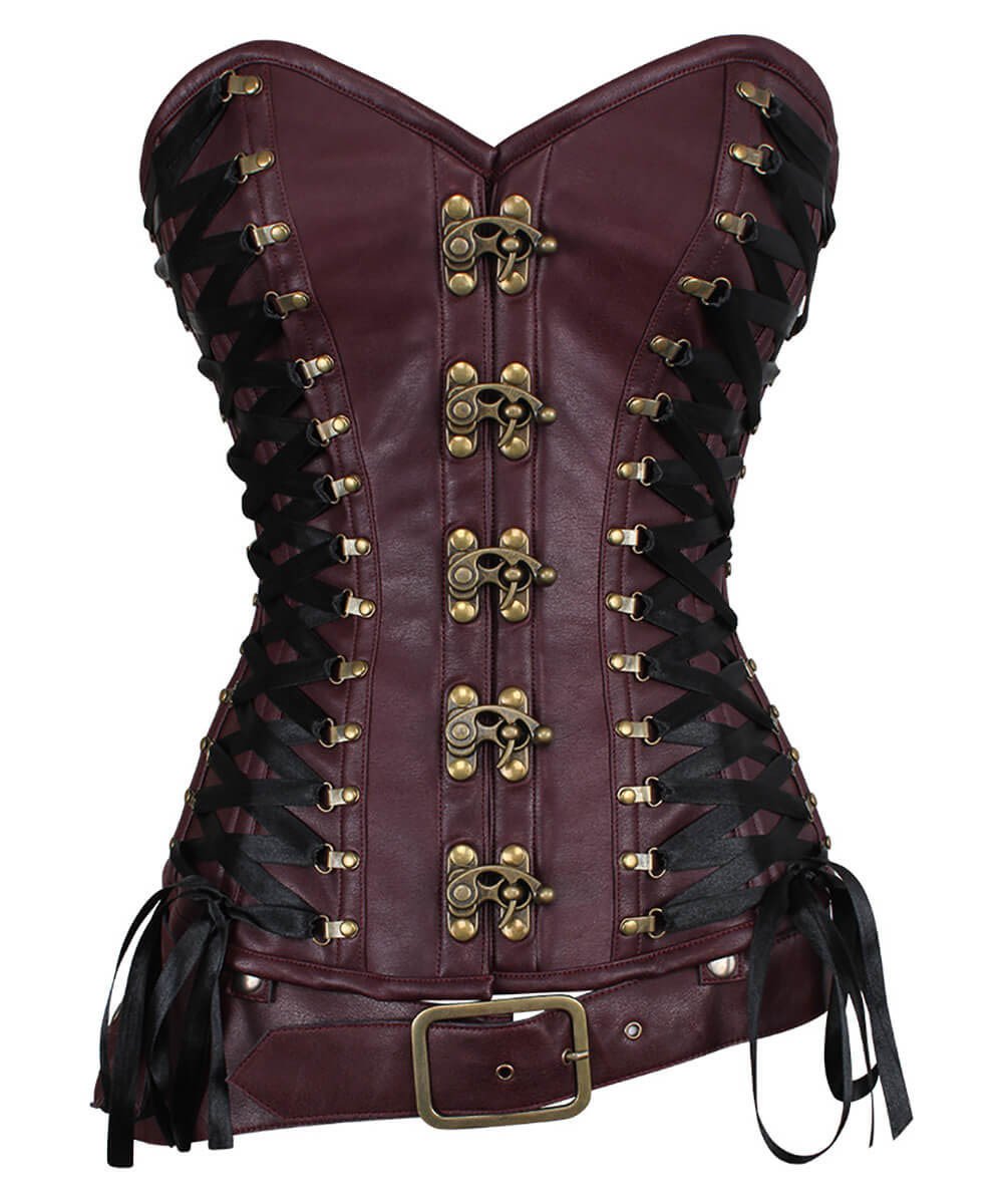 Leotie Criss Cross Steampunk Overbust Corset with Detachable Belt