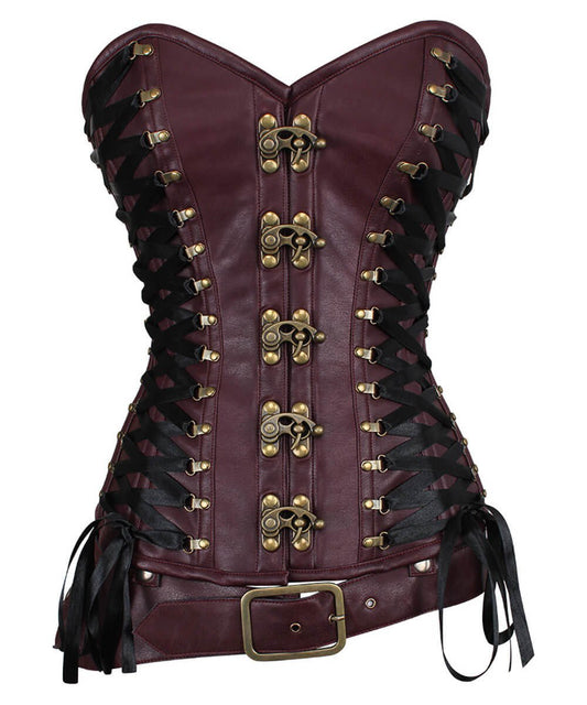Leotie Criss Cross Steampunk Overbust Corset with Detachable Belt