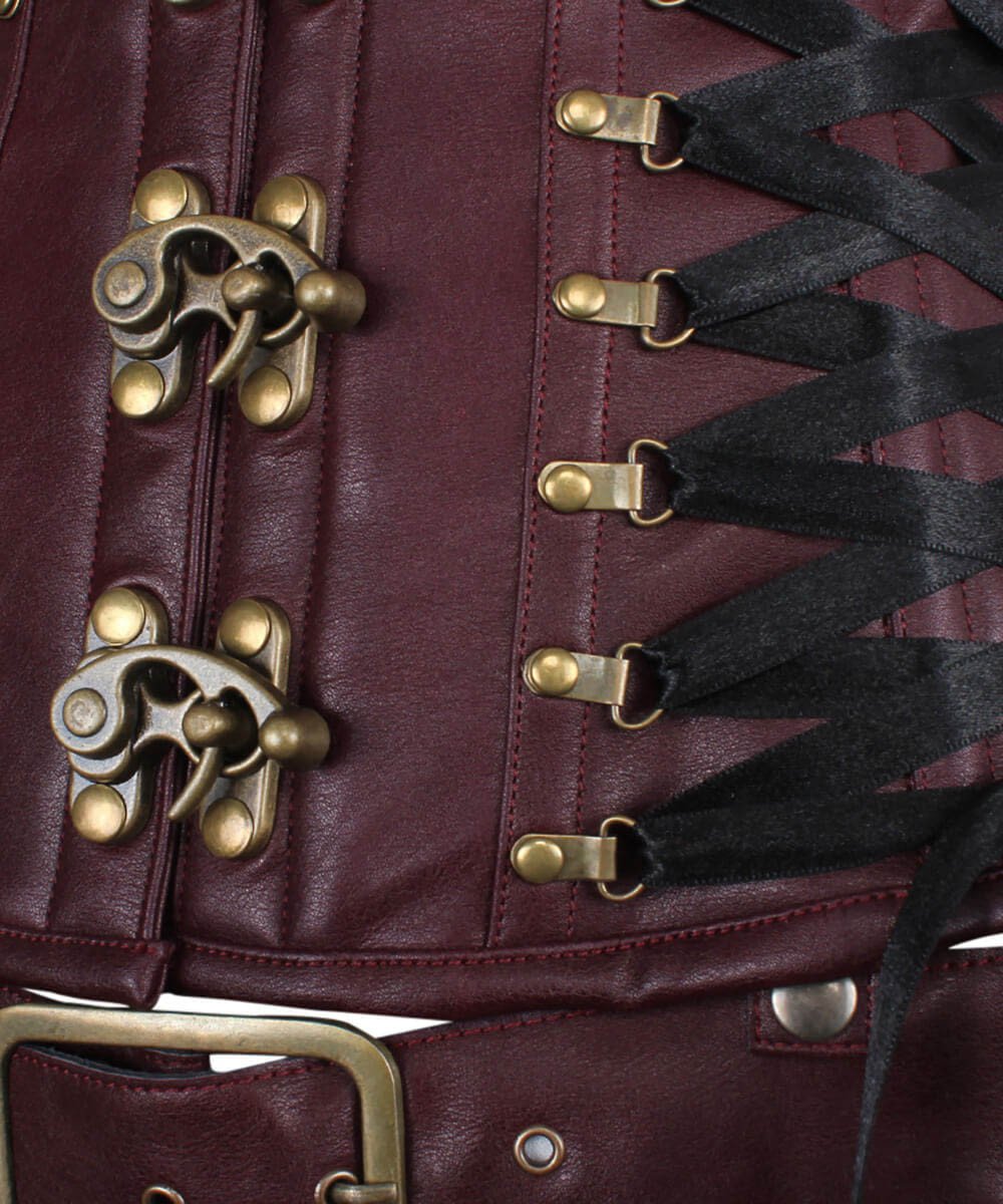 Leotie Criss Cross Steampunk Overbust Corset with Detachable Belt