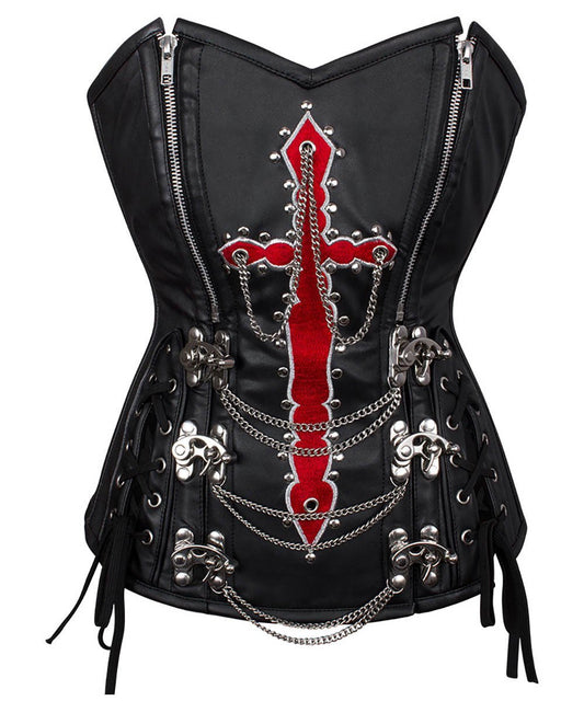 Adiva Embroidered Overbust Corset with Hanging Chain