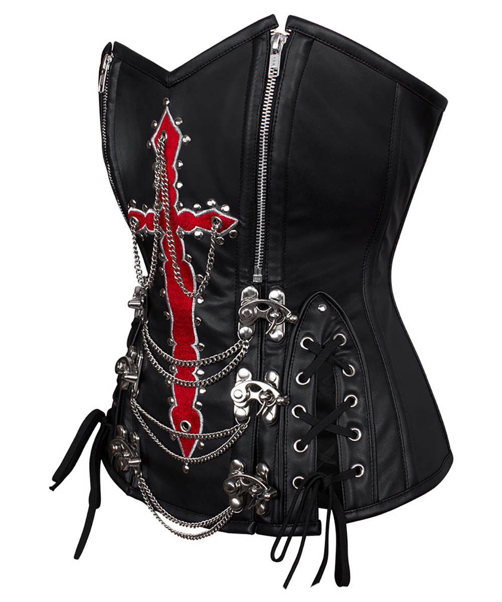 Adiva Embroidered Overbust Corset with Hanging Chain