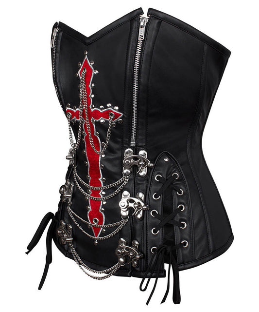 Adiva Embroidered Overbust Corset with Hanging Chain