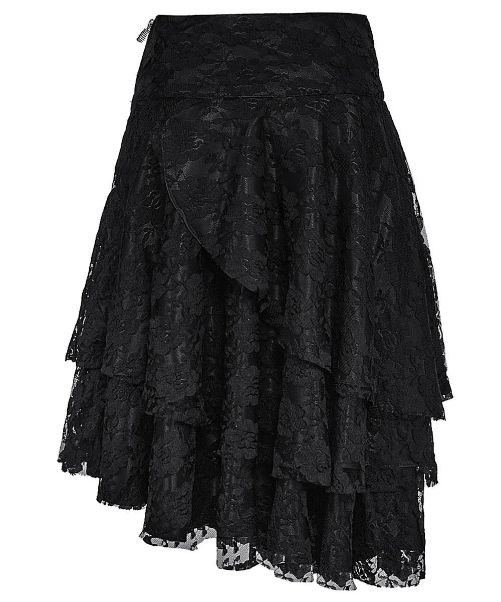 Aibne Gothic Black Lace Overlay Skirt