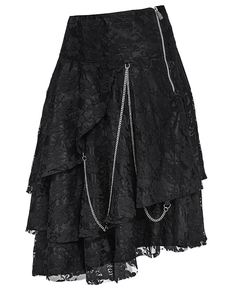 Aibne Gothic Black Lace Overlay Skirt