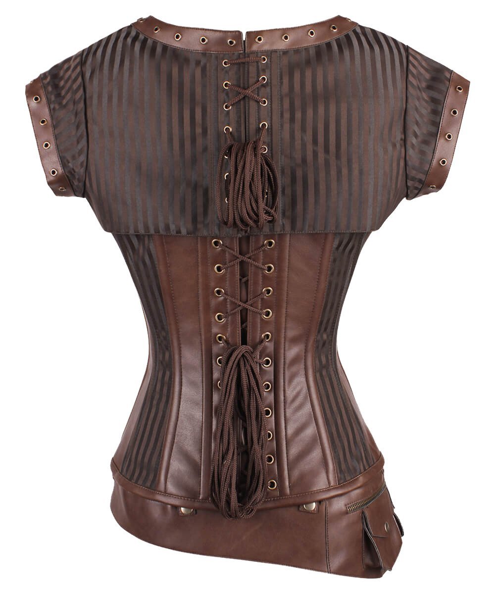 Adoria Steampunk Overbust Brown Corset with Detachable Belt