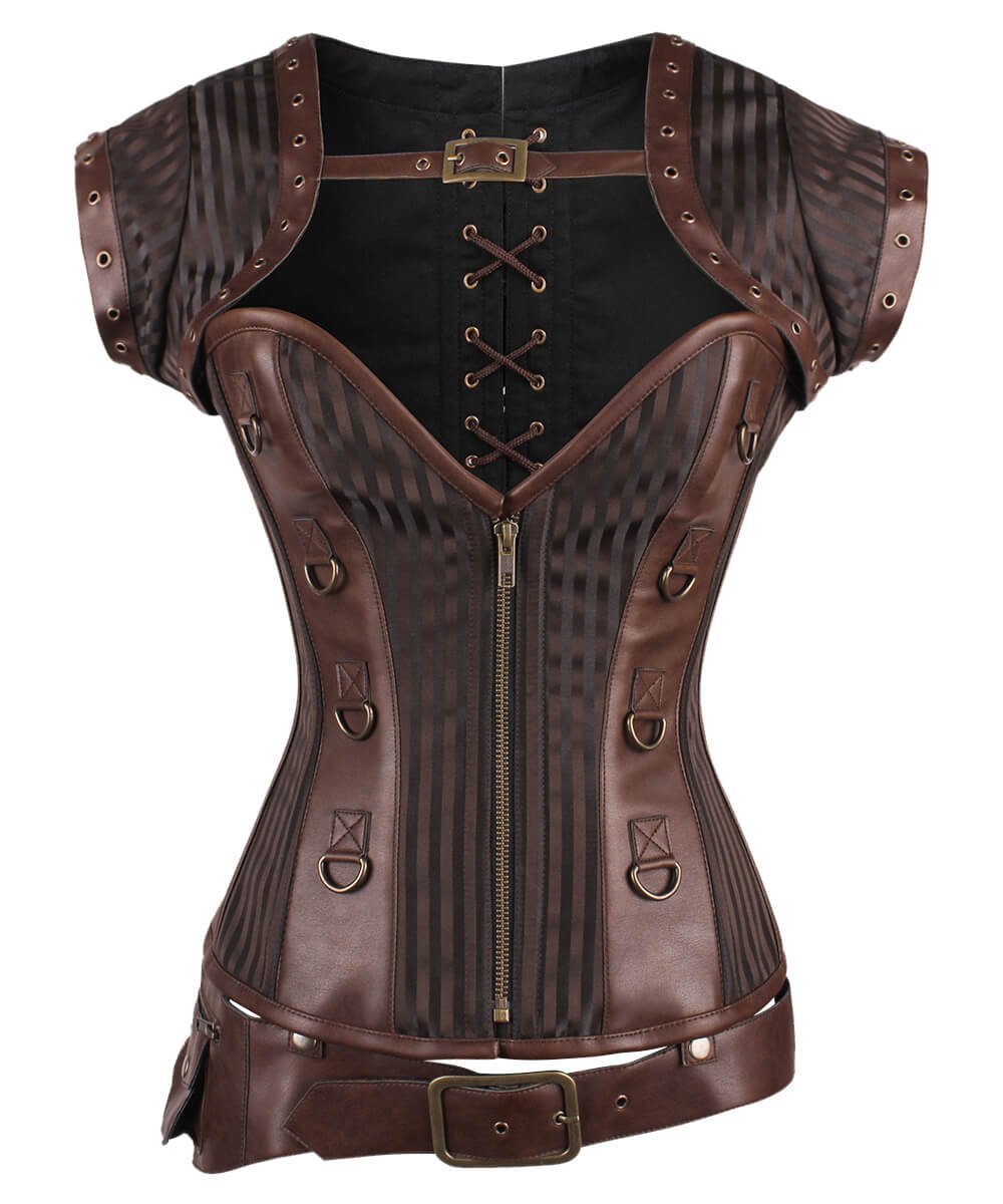 Adoria Steampunk Overbust Brown Corset with Detachable Belt