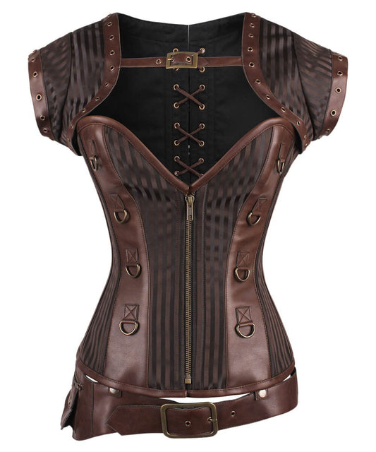 Adoria Steampunk Overbust Brown Corset with Detachable Belt