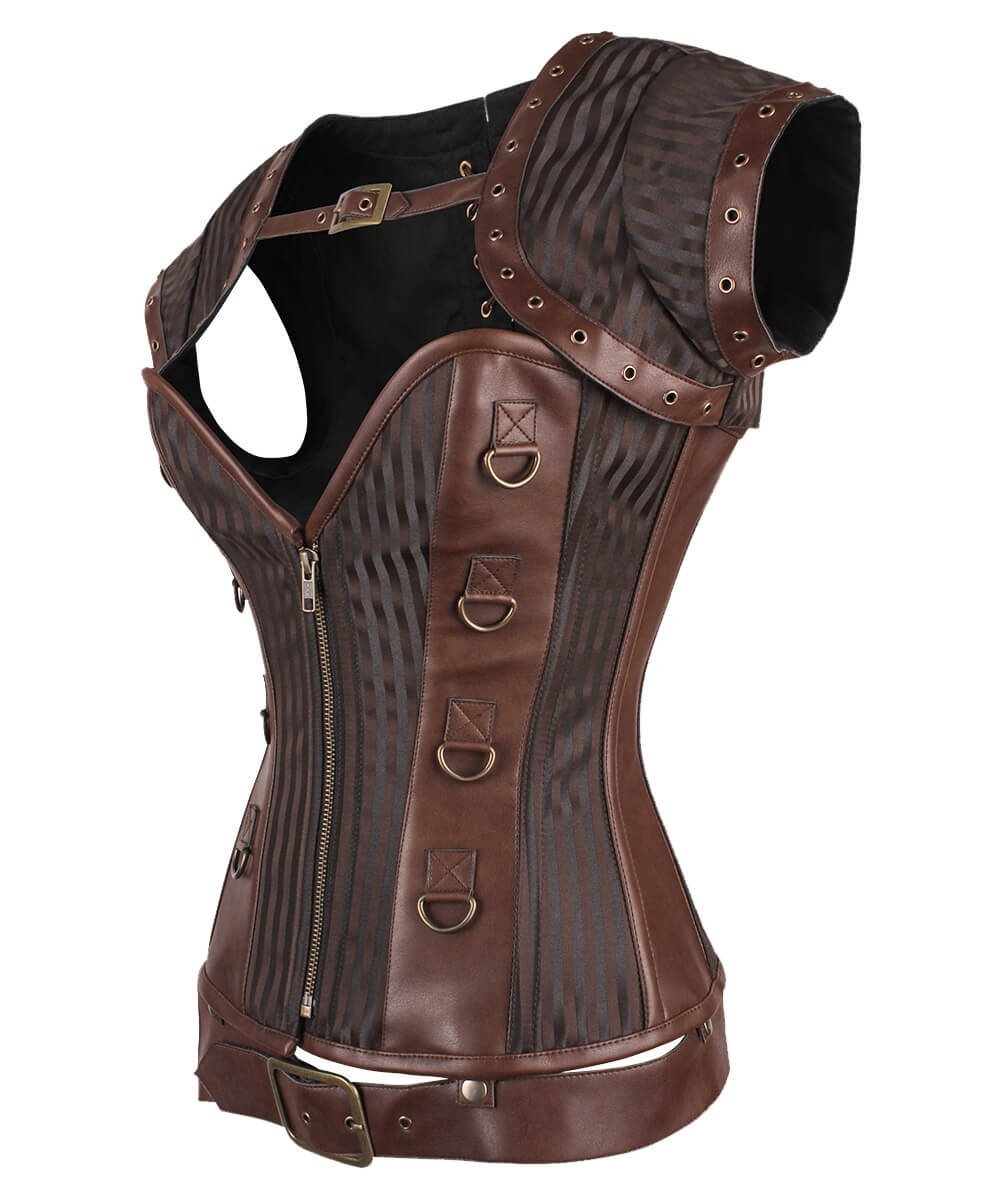 Adoria Steampunk Overbust Brown Corset with Detachable Belt