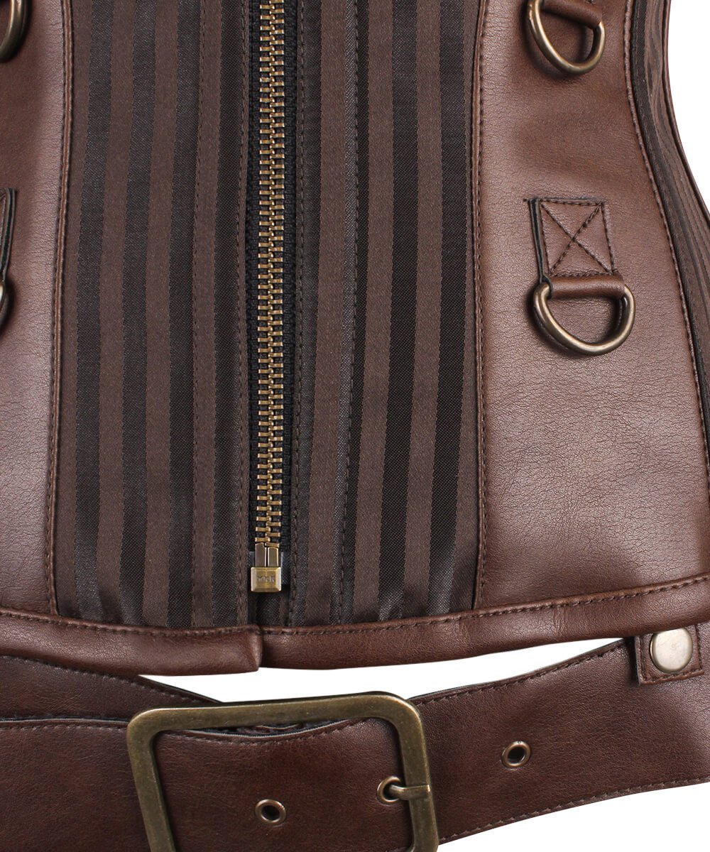 Adoria Steampunk Overbust Brown Corset with Detachable Belt