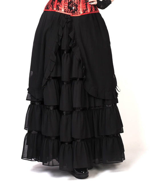 Caelius Black Long Victorian Inspired Skirt