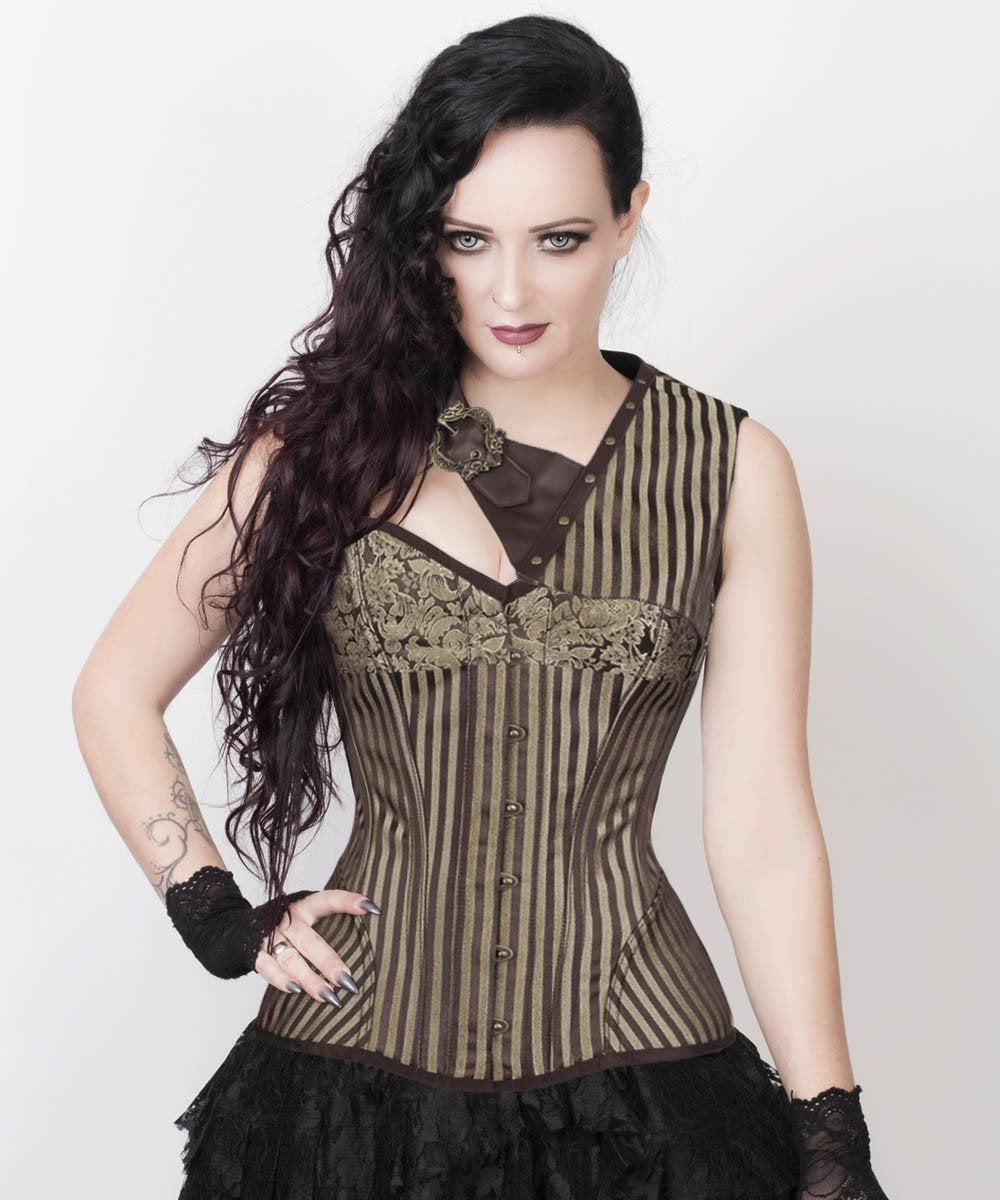 Cecelia Steampunk Gold Brocade Corset with Bolero