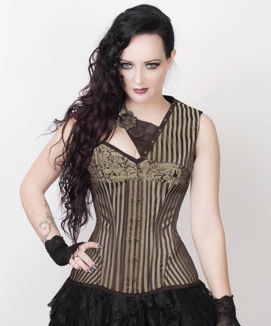 Cecelia Steampunk Gold Brocade Corset with Bolero