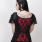 Agnija Red Gothic Broad Neck Lace Overlay Top