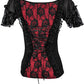 Agnija Red Gothic Broad Neck Lace Overlay Top