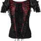 Agnija Red Gothic Broad Neck Lace Overlay Top