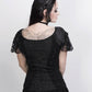 Calogera Black Gothic Broad Neck Lace Overlay Top