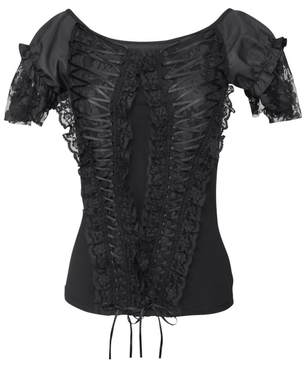 Calogera Black Gothic Broad Neck Lace Overlay Top