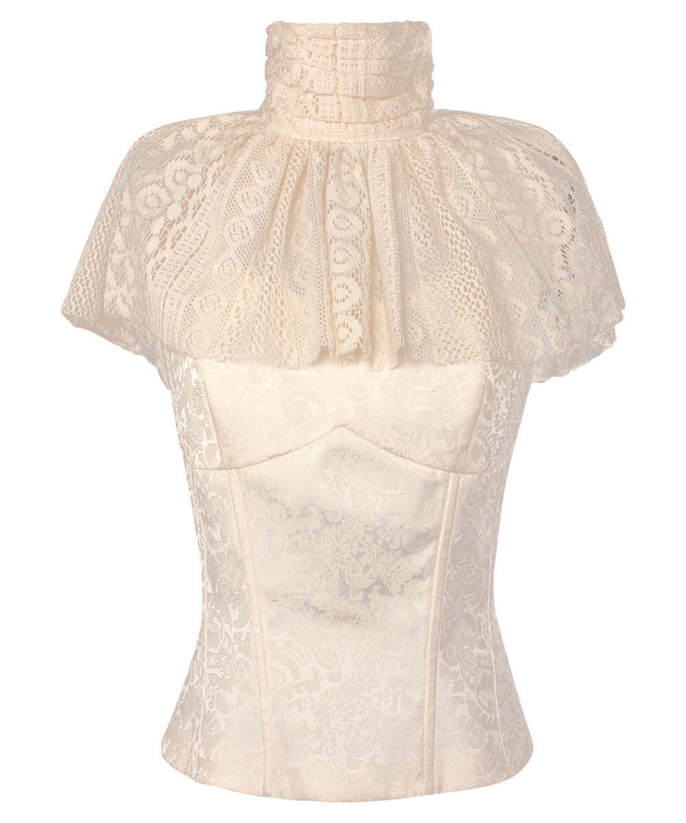 Raakel Victorian High Neck Collar Top with Lace