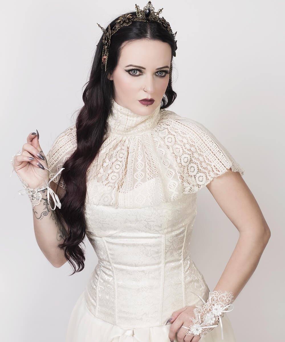 Raakel Victorian High Neck Collar Top with Lace