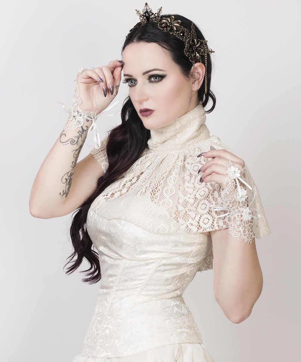 Raakel Victorian High Neck Collar Top with Lace