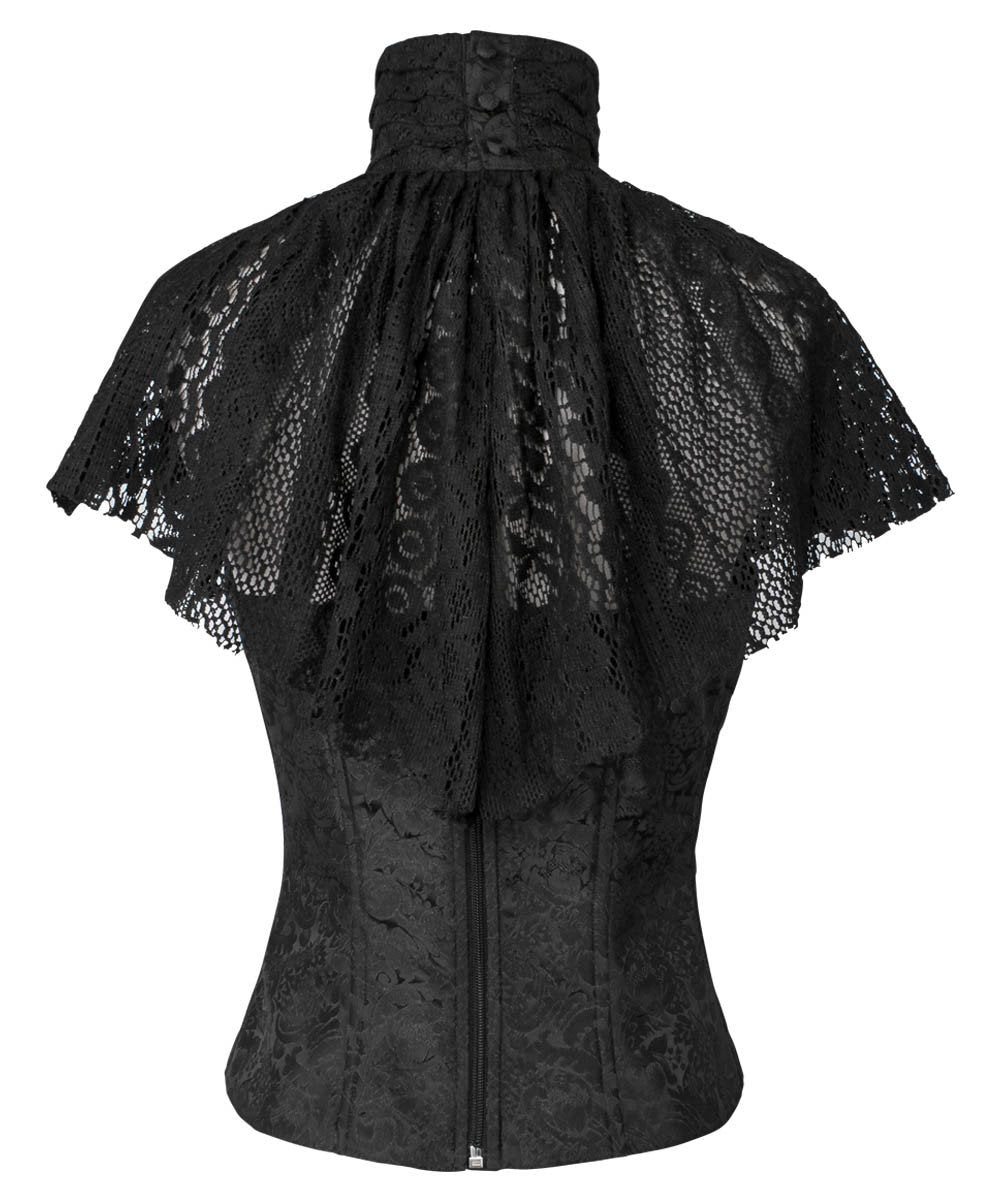 Faddei Black Victorian High Neck Collar Top with Lace