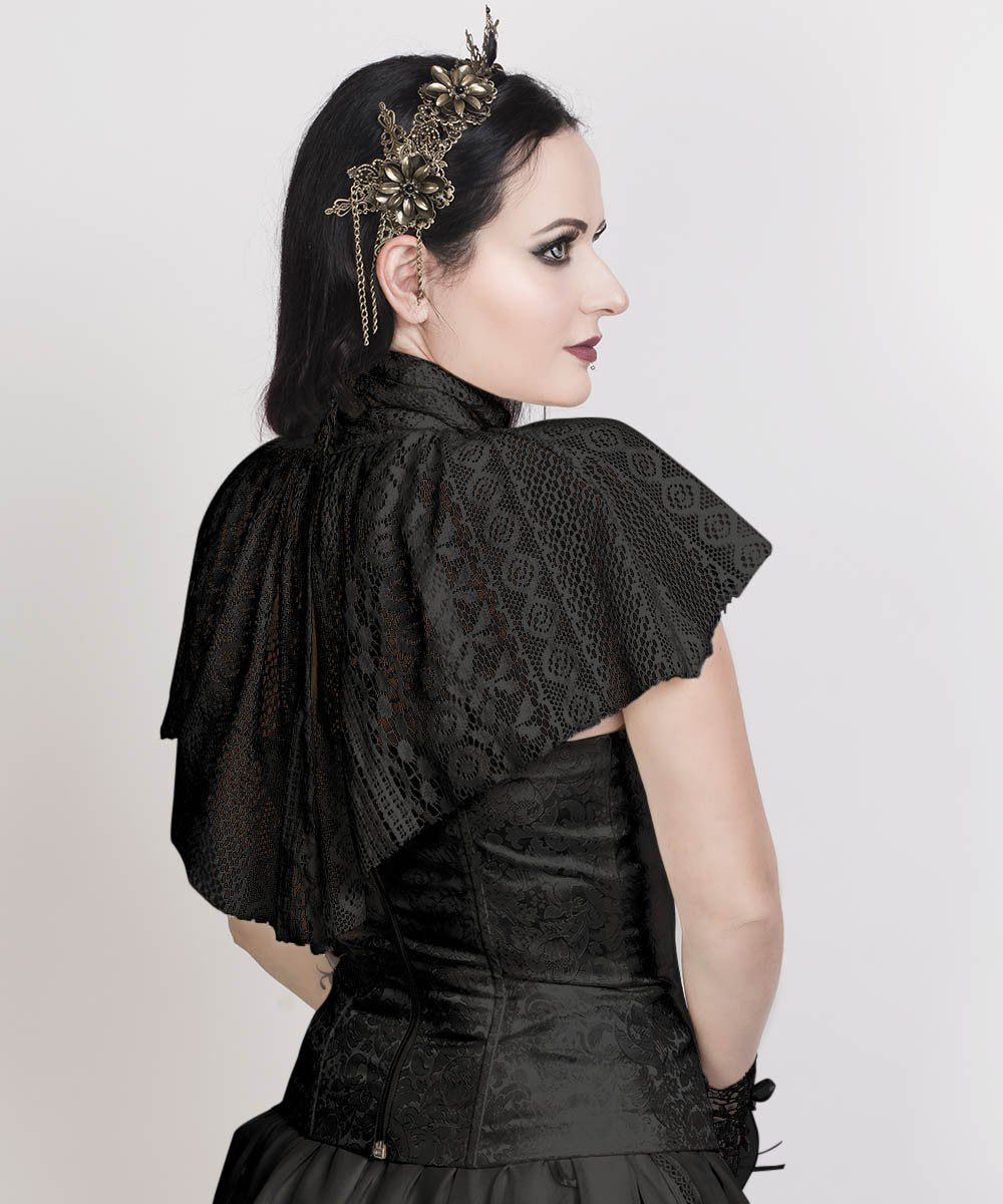 Faddei Black Victorian High Neck Collar Top with Lace