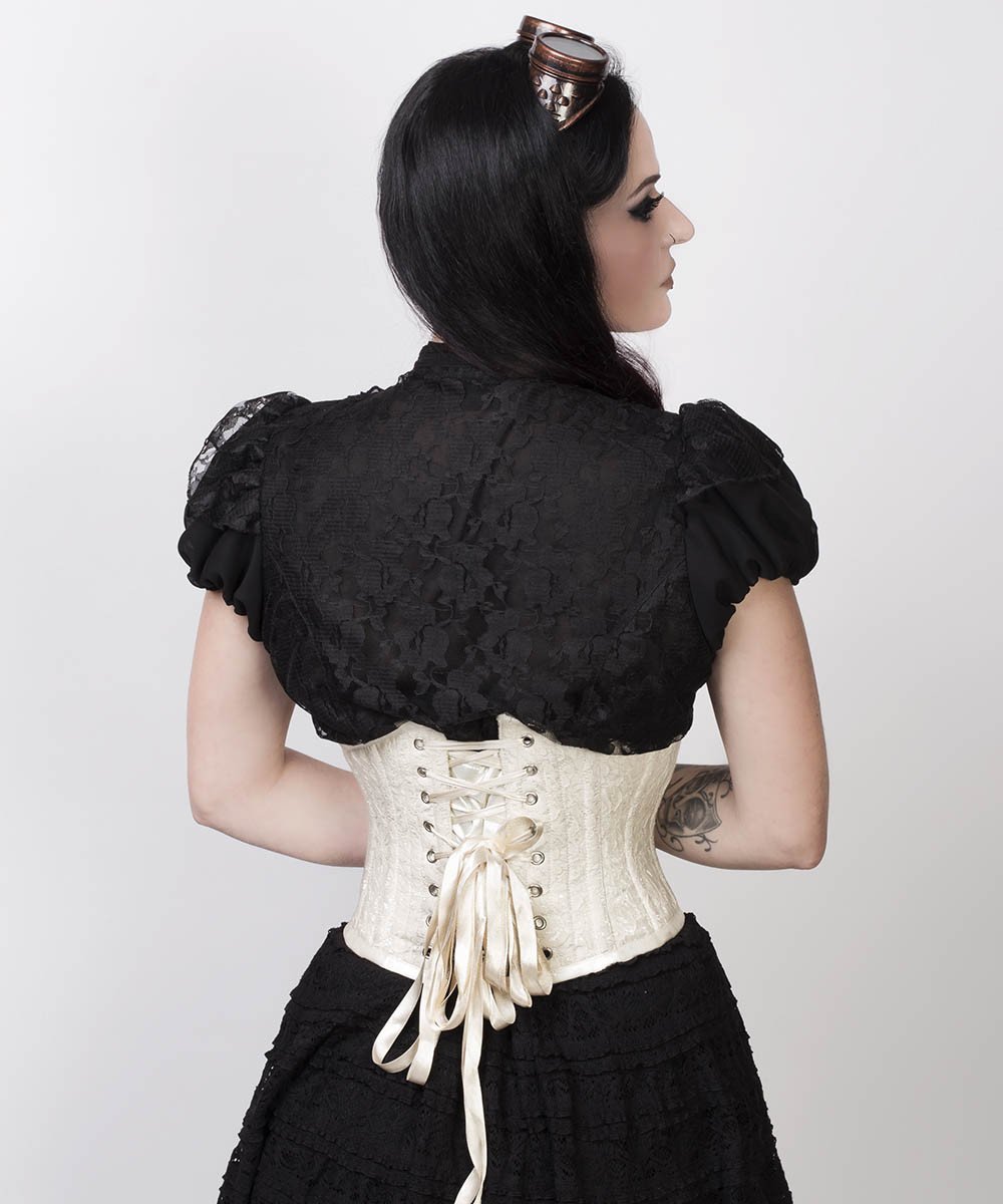 Afon Underbust Ivory Corset with Lace Overlay