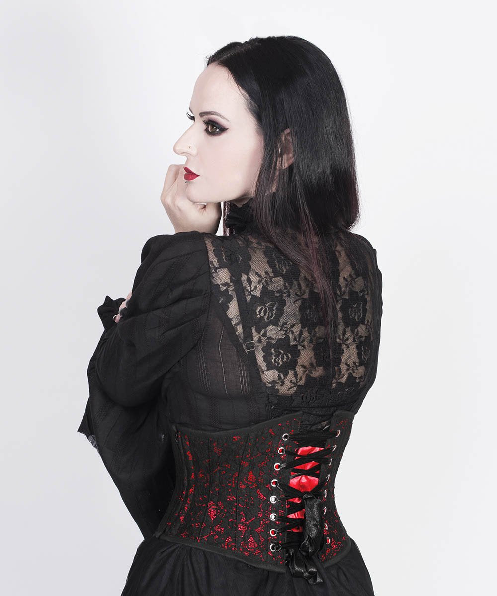 Cenhelm Underbust Red Corset with Lace Overlay