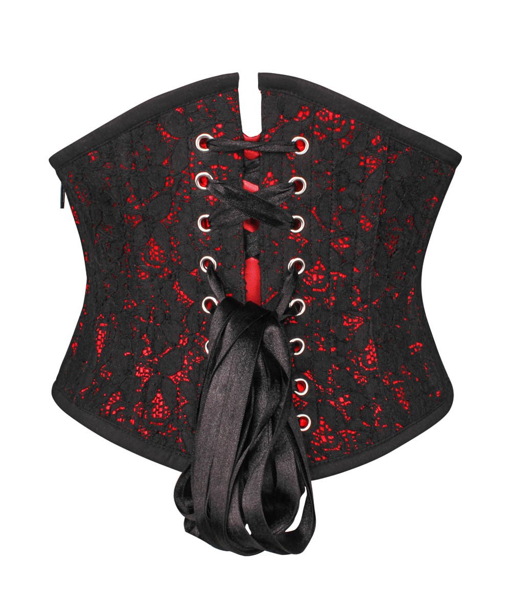 Cenhelm Underbust Red Corset with Lace Overlay