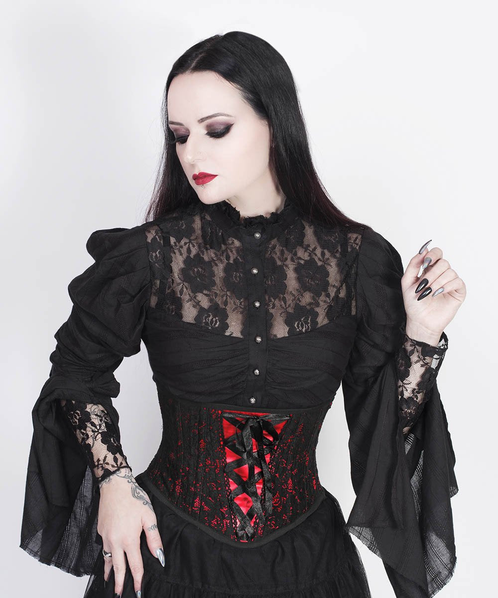 Cenhelm Underbust Red Corset with Lace Overlay