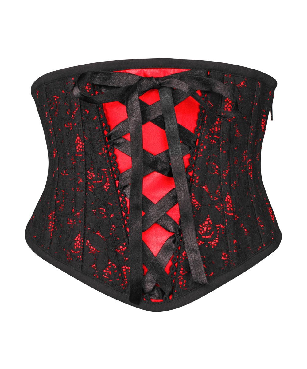 Cenhelm Underbust Red Corset with Lace Overlay