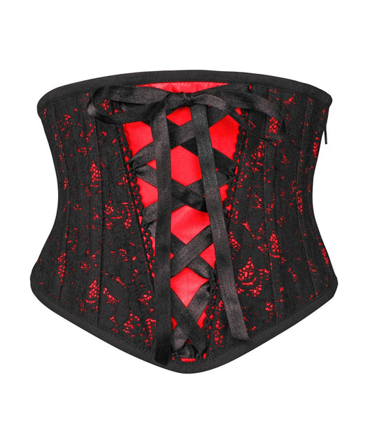 Cenhelm Underbust Red Corset with Lace Overlay