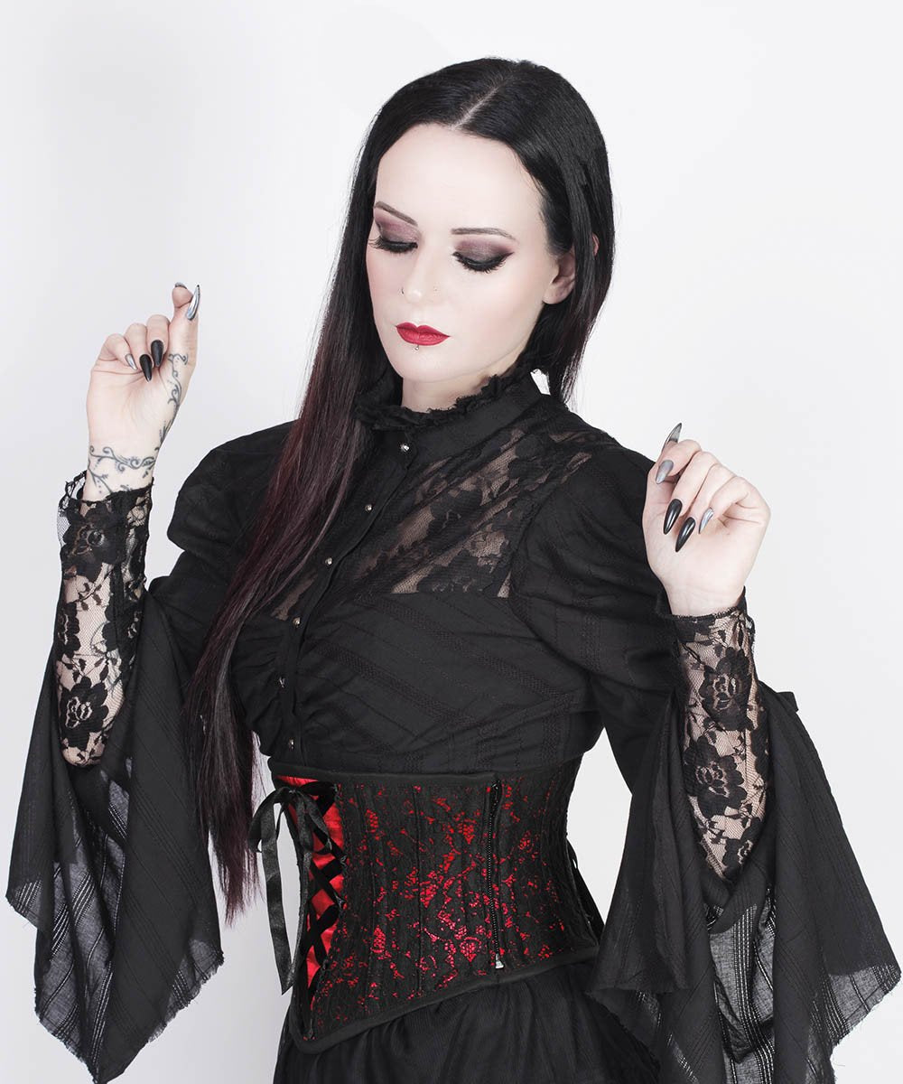 Cenhelm Underbust Red Corset with Lace Overlay