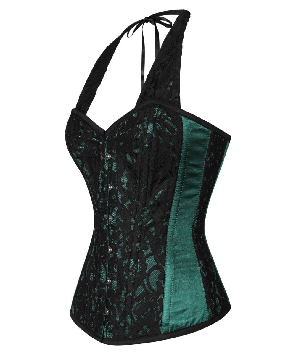 Agape Lace Overlay Green Corset with Halter Strap