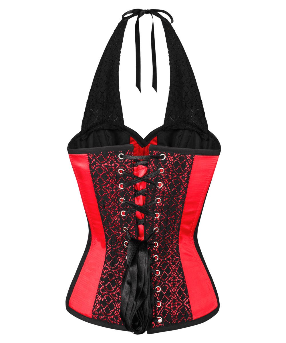 Caesar Lace Overlay Red Corset with Halter Strap