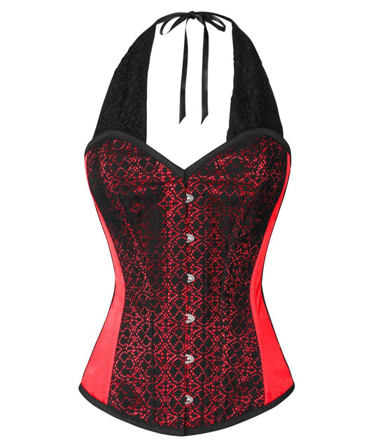 Caesar Lace Overlay Red Corset with Halter Strap