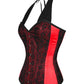 Caesar Lace Overlay Red Corset with Halter Strap