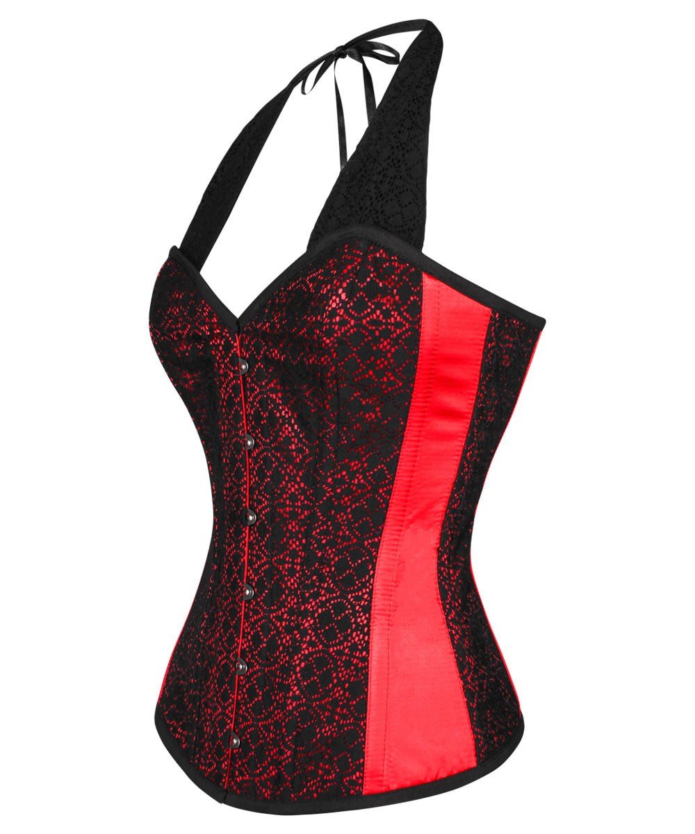 Caesar Lace Overlay Red Corset with Halter Strap