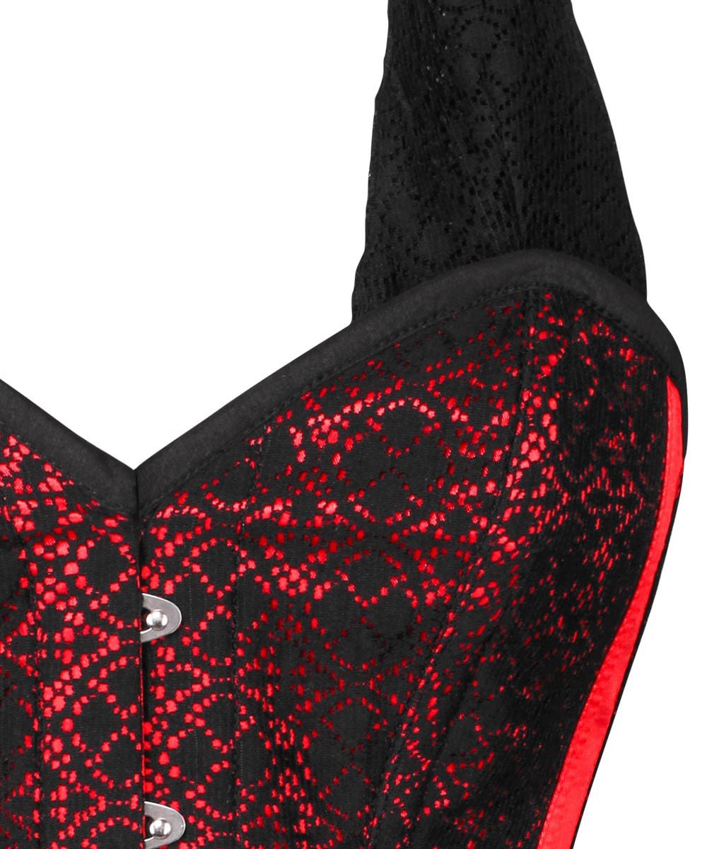 Caesar Lace Overlay Red Corset with Halter Strap