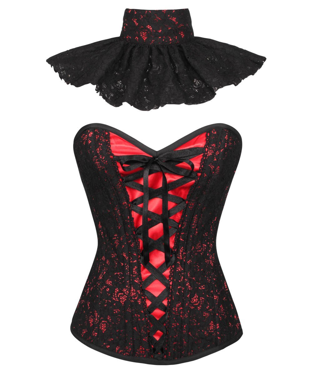 Agaue Red Overlay Corset with Victorian Lace Choker