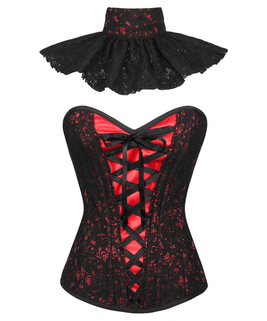 Agaue Red Overlay Corset with Victorian Lace Choker