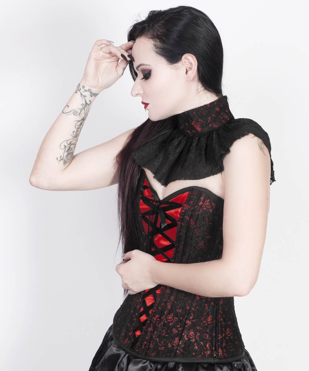 Agaue Red Overlay Corset with Victorian Lace Choker