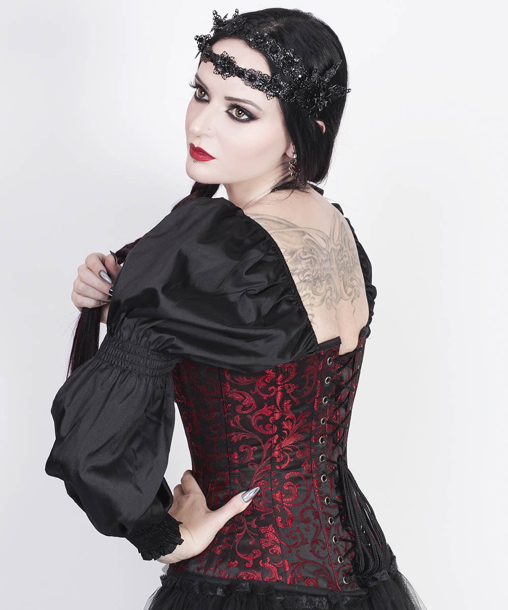 Lachtna Gothic Skull Busk Corset with Attached Sleeve