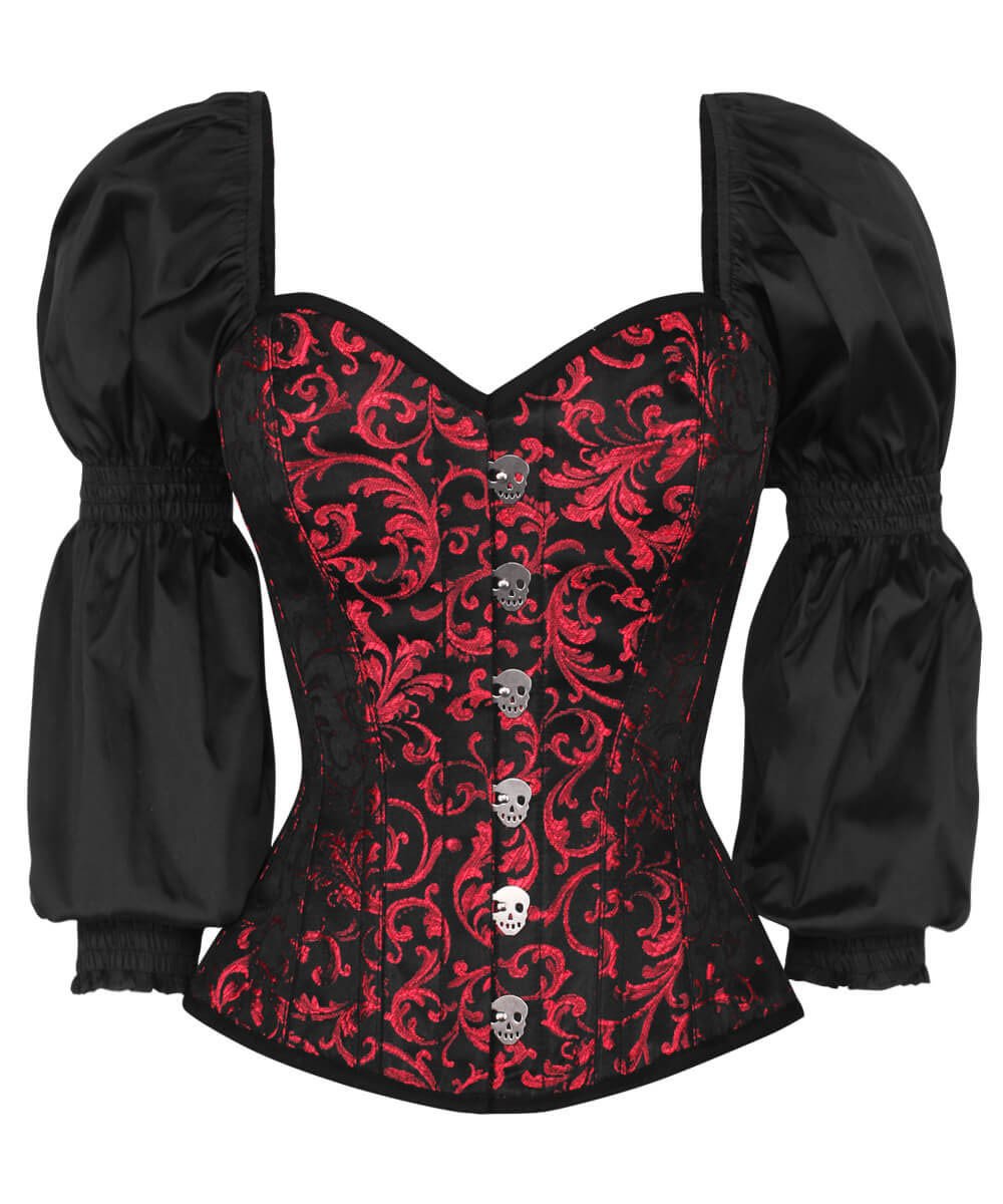 Lachtna Gothic Skull Busk Corset with Attached Sleeve